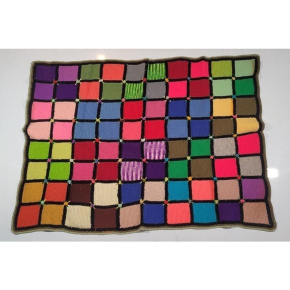 Vintage Colorblock Granny Square Throw Blanket Rosanne GrannyCore 39"x 52" Boho